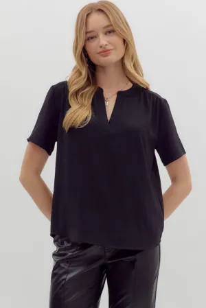 Odette Short Sleeve Top in Black Fray Resistant Edges