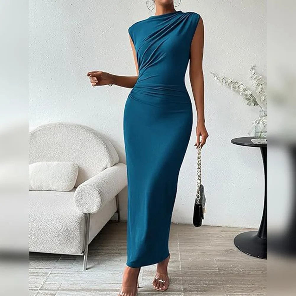 ODIZLI Mock Neck Dress for Women Bodycon Dresses Cap Sleeve Maxi Dress Women's Formal Wedding Dresses