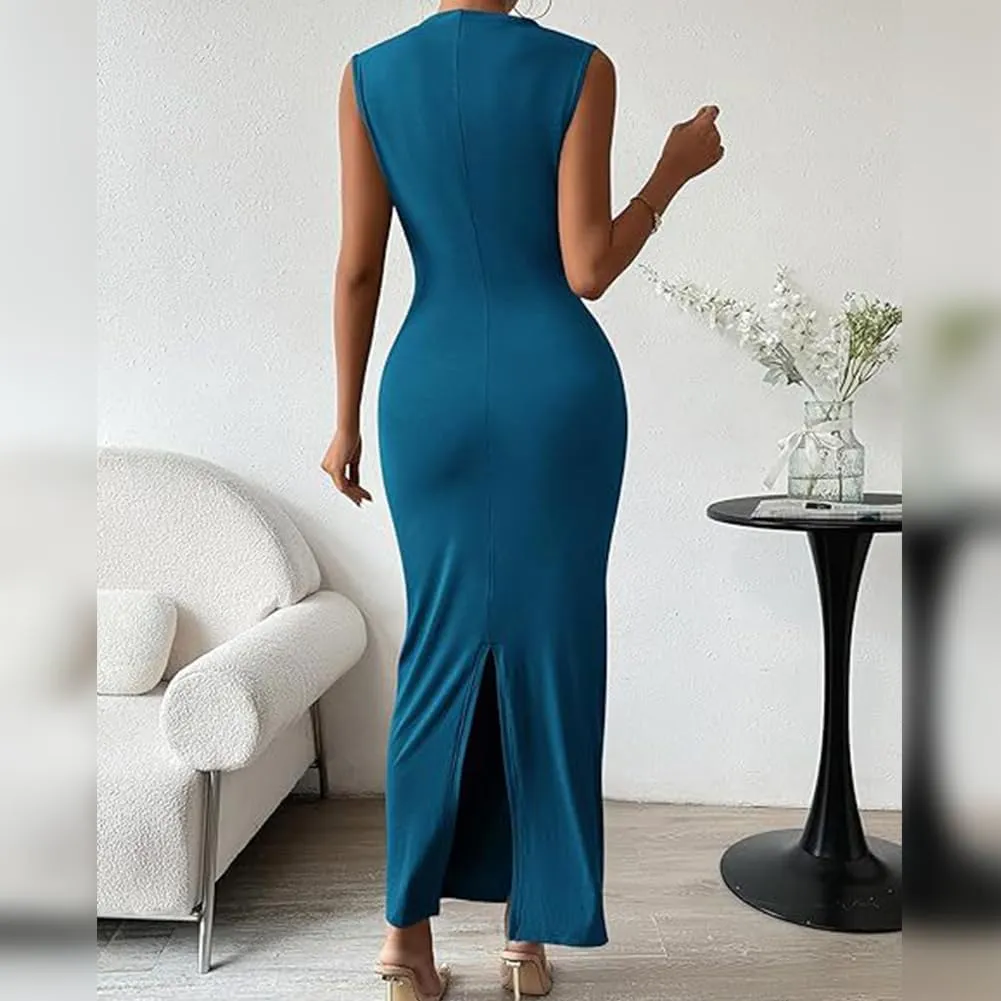 ODIZLI Mock Neck Dress for Women Bodycon Dresses Cap Sleeve Maxi Dress Women's Formal Wedding Dresses