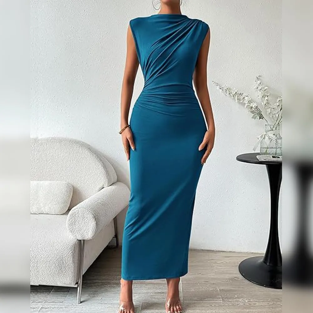 ODIZLI Mock Neck Dress for Women Bodycon Dresses Cap Sleeve Maxi Dress Women's Formal Wedding Dresses