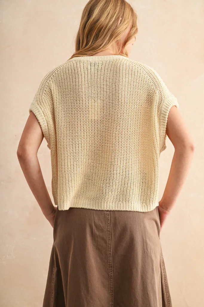 Maggie Cap Sleeve Sweater in Cream PunctureResistantReinforcement