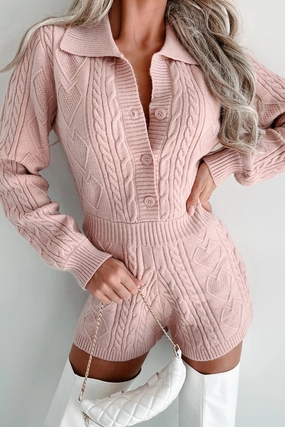 Wintry Dreams Cable Knit Romper (Light Pink) Bonded Seam Innovation Buttery Soft Feel