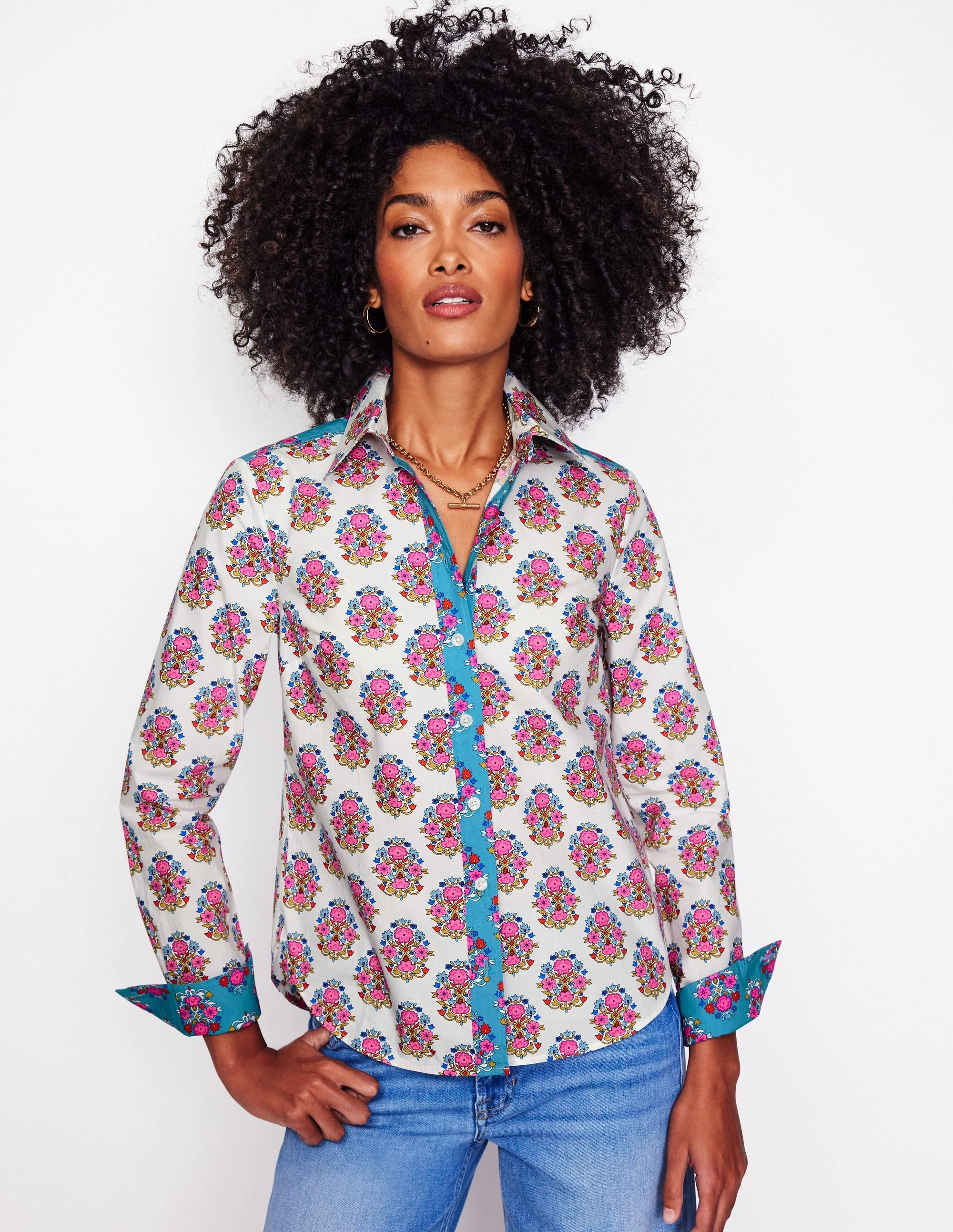 Stylish Jacket Light Reflective Printing Sienna Cotton Shirt-Ivory, Wildflower Stamp