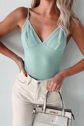 Comfort Base Versatile Layer Trixie Ribbed Mesh Bodysuit (Sage Hazel)