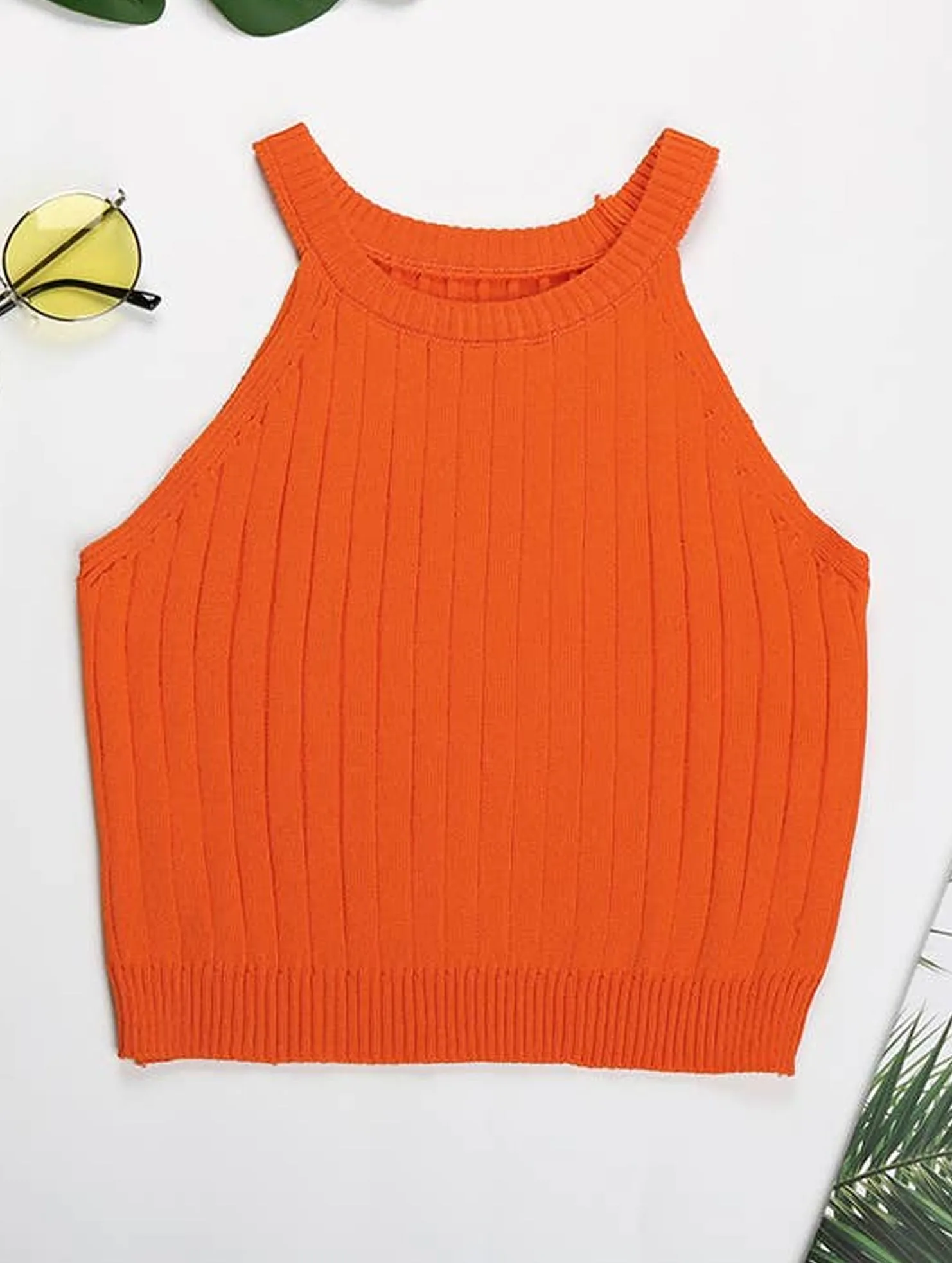 COTTON HALTER TOP_CWTTK0399 Low Profile Zipper Closure