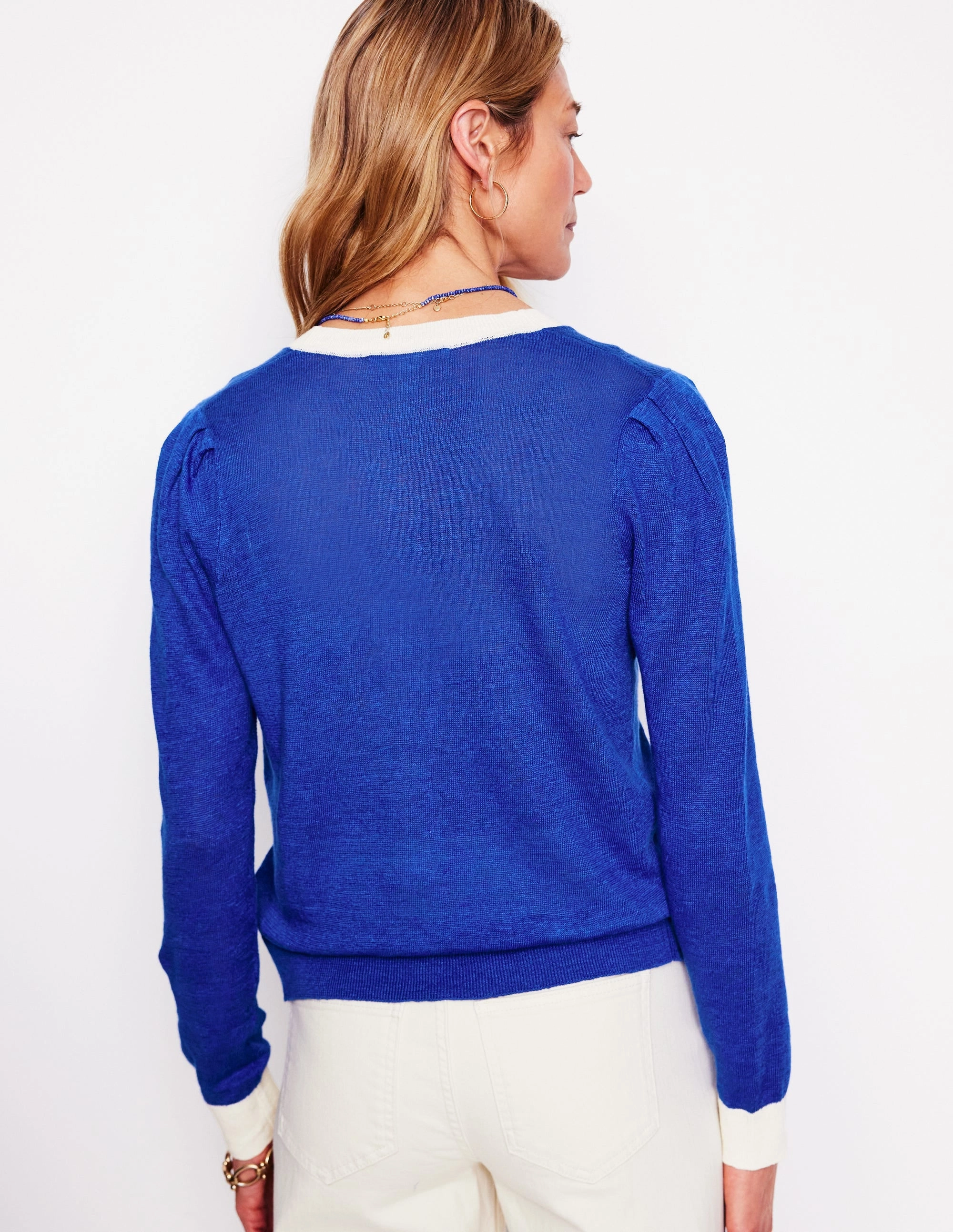 Liv V-Neck Linen Cardigan-Bright Blue Classic Ready Seasonless Style