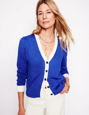 Liv V-Neck Linen Cardigan-Bright Blue Yearlong Favorite