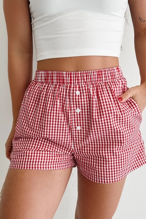 Stylish Layers LightweightInsulation Old School Crush Gingham Boxer Shorts (Red)