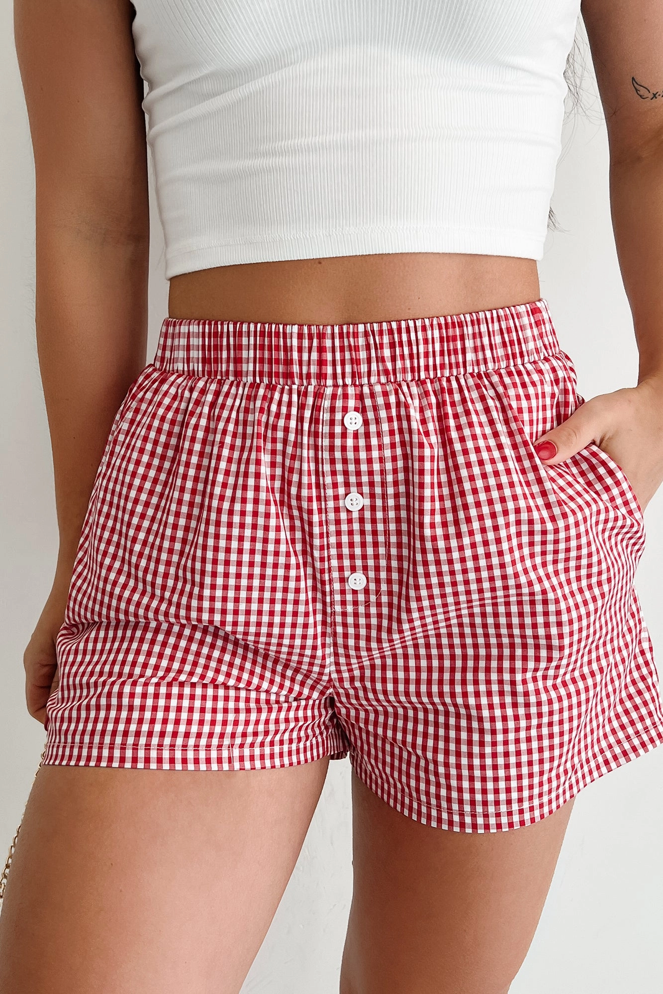 Comfort Fit SmoothZipClosure Old School Crush Gingham Boxer Shorts (Red)