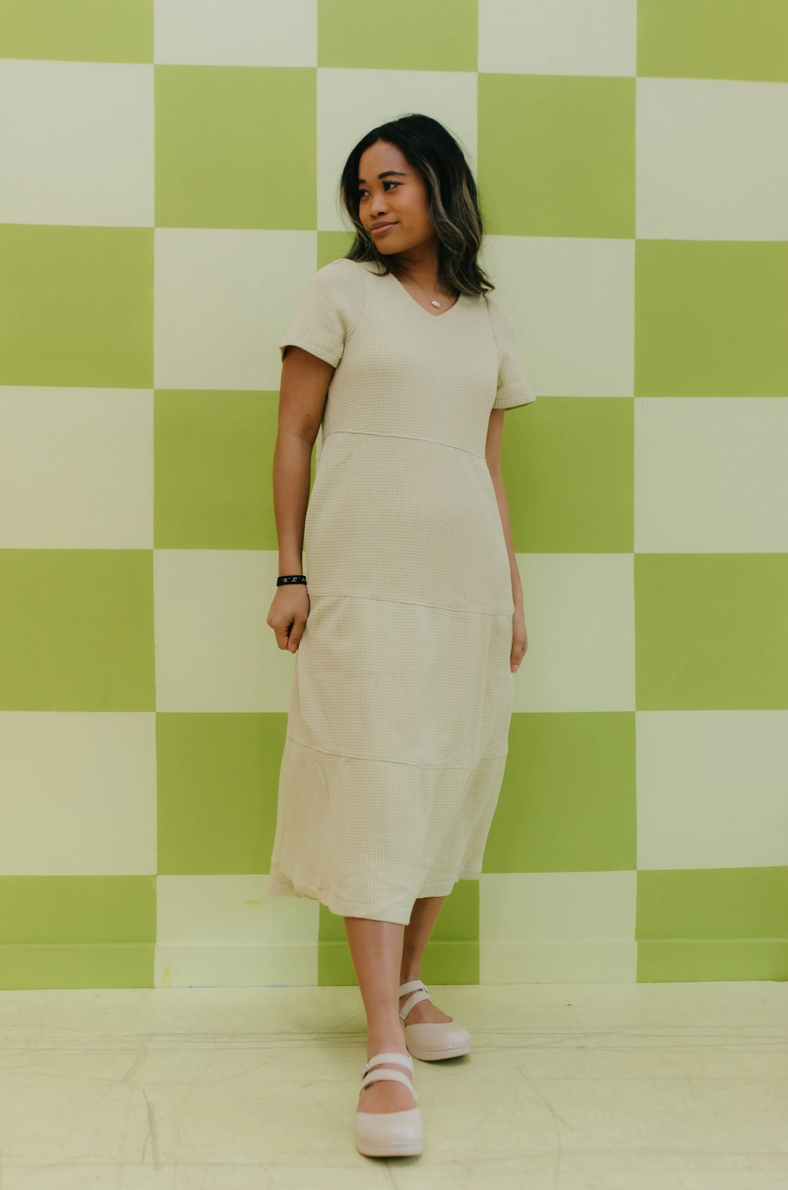 Olivia Dress Textured Layers Fitted Neat