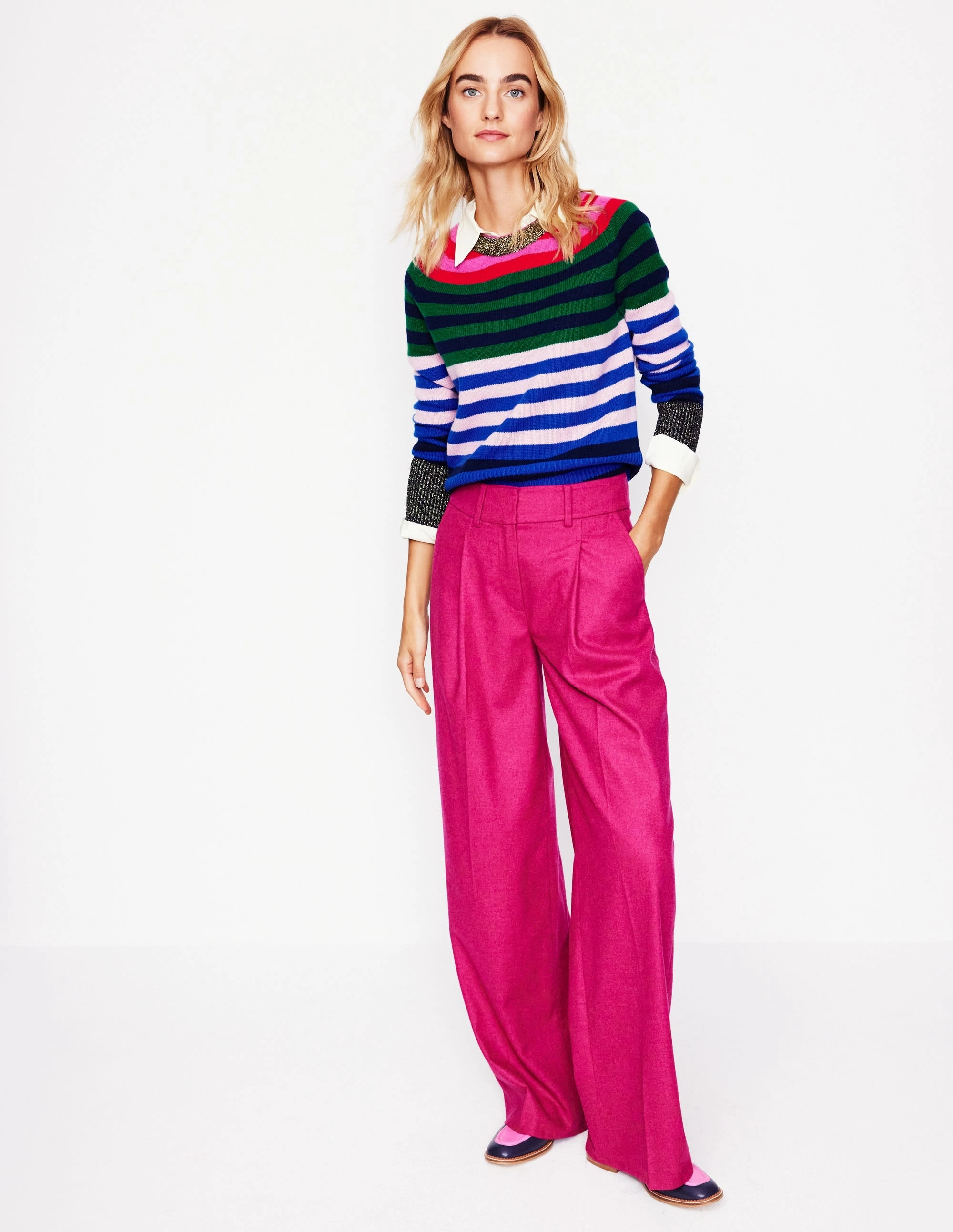 Olivia Merino Jumper-Multi, Rainbow Stripe HeatTrapping Fibers NonRestrictive Fit