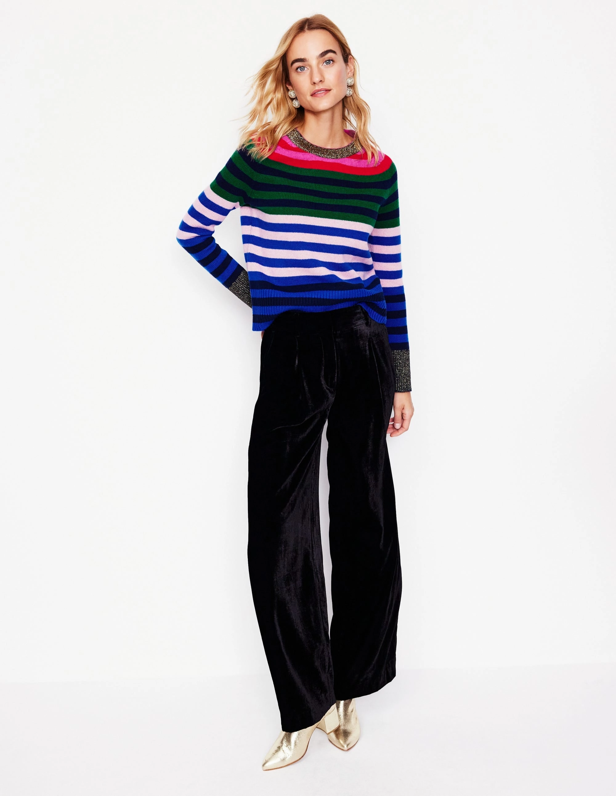 Layered Knit Sustainable Material Olivia Merino Jumper-Multi, Rainbow Stripe