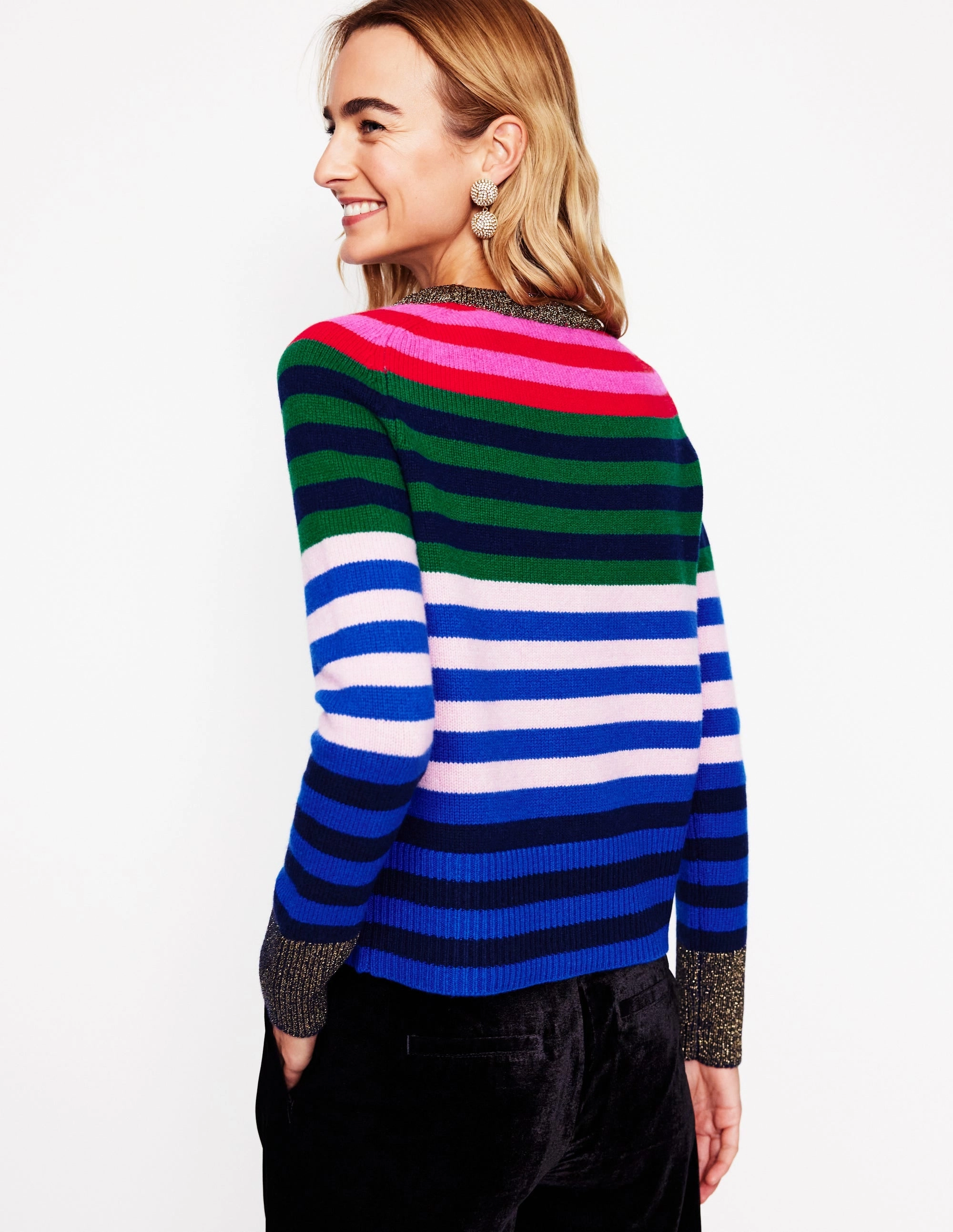 Classic Shape Olivia Merino Jumper-Multi, Rainbow Stripe