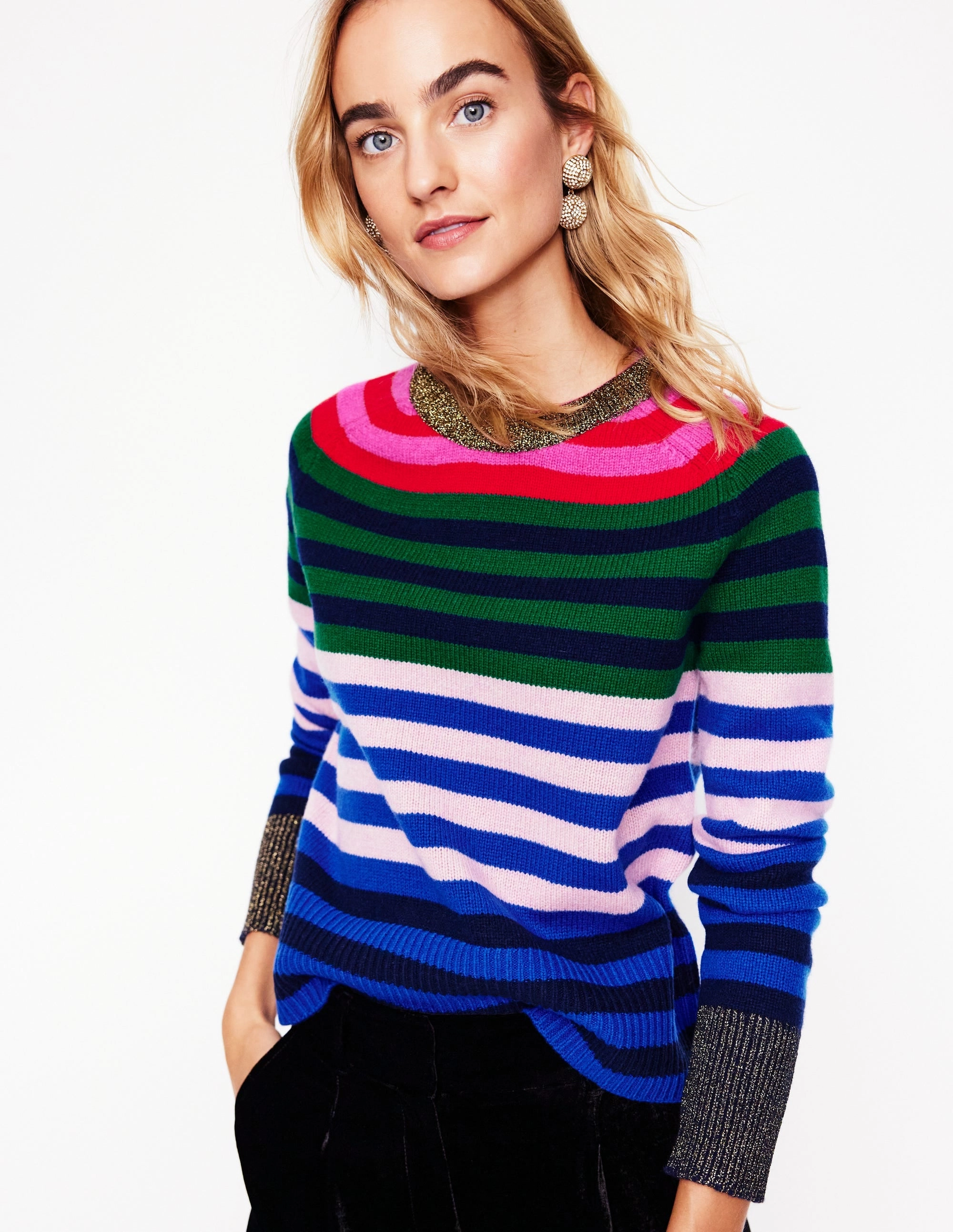 Knitwear Repair Toolkit Olivia Merino Jumper-Multi, Rainbow Stripe