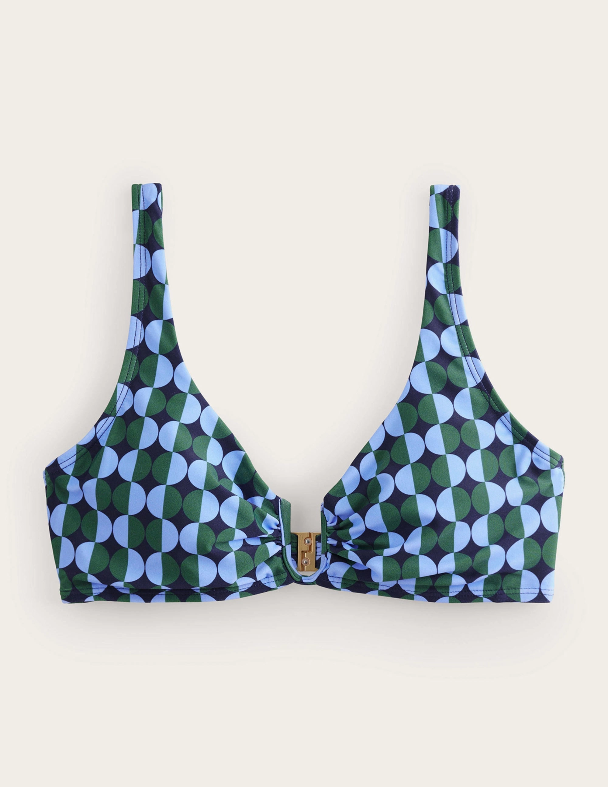 Full Coverage Double Layered Panels U-Bar Bikini Top-Cornflower, Multi Geo