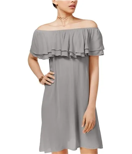 One Hart Womens Solid Off-Shoulder Ruffled Dress