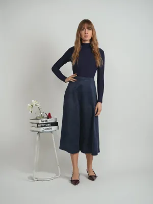 Oops Dark Denim Suede A Line Midi Skirt WB3CM8614SM High End Quality Performance Wear