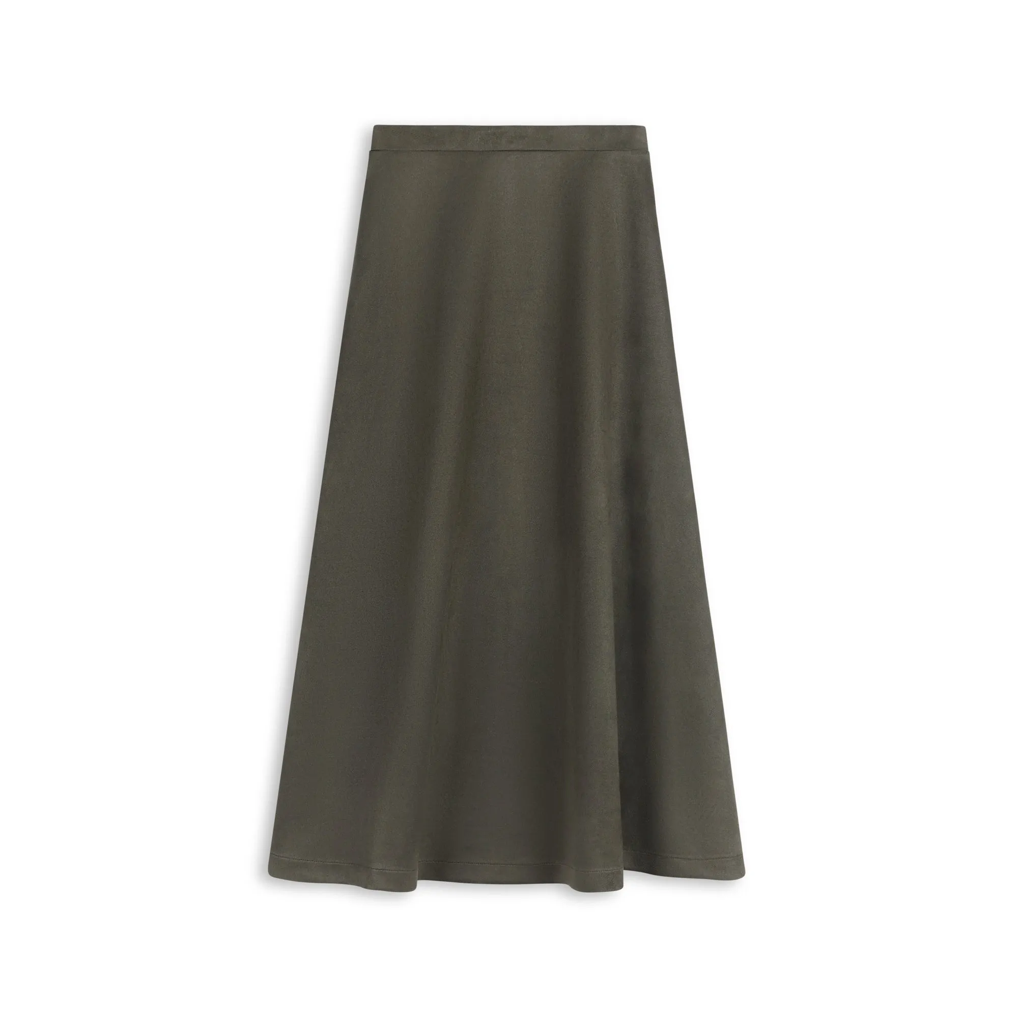 Senior Style Ventilated Panels Oops Olive Suede A Line Midi Skirt WB3CM8614SM