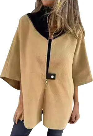 Oplxuo Womens Wool Blend Coat Oversized Long Sleeve Full Zip Up Trench Coat Stand Collar Color Block Plus Size Fall Jackets