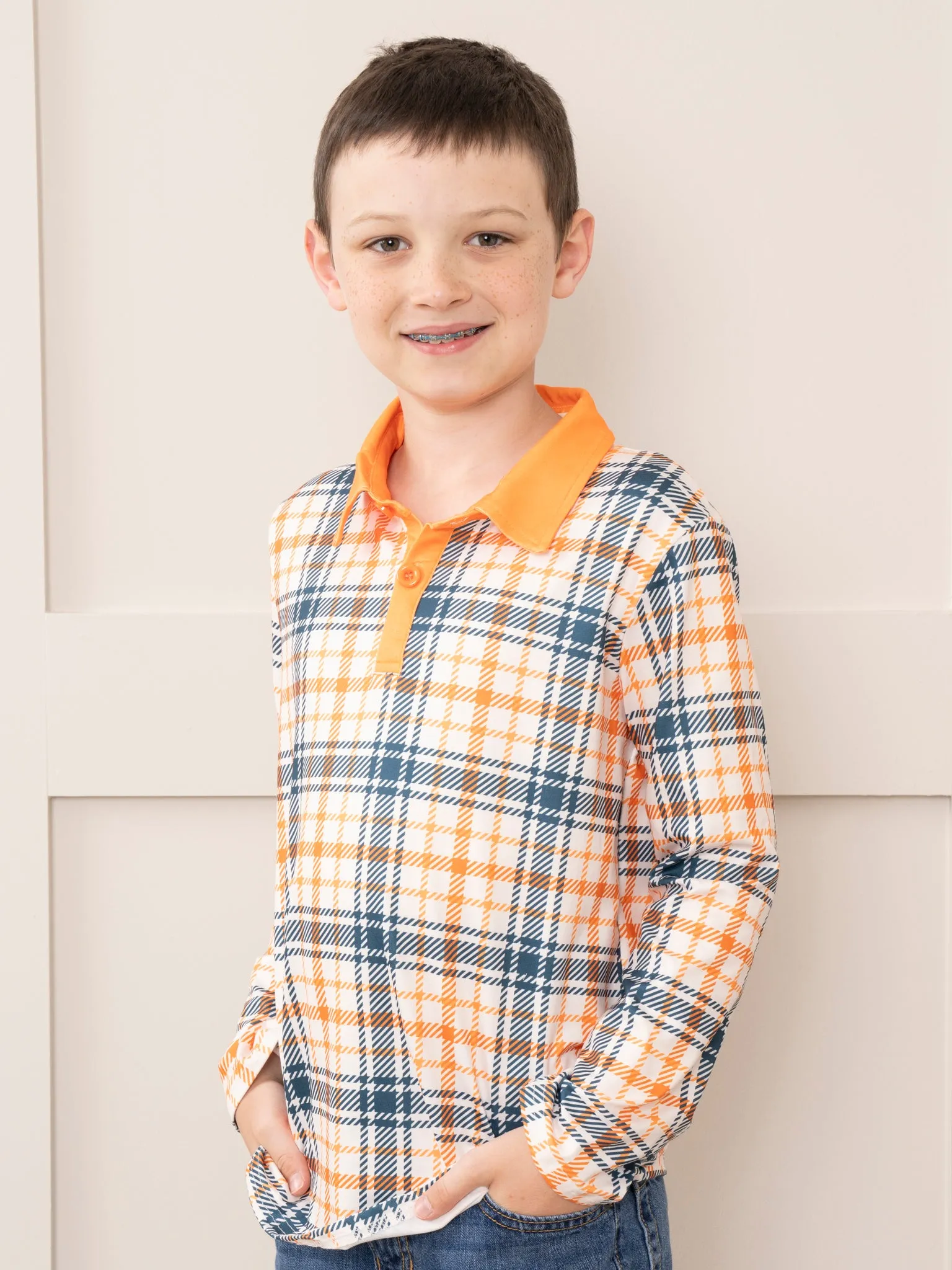 Orange & Blue Plaid Polo Shirt