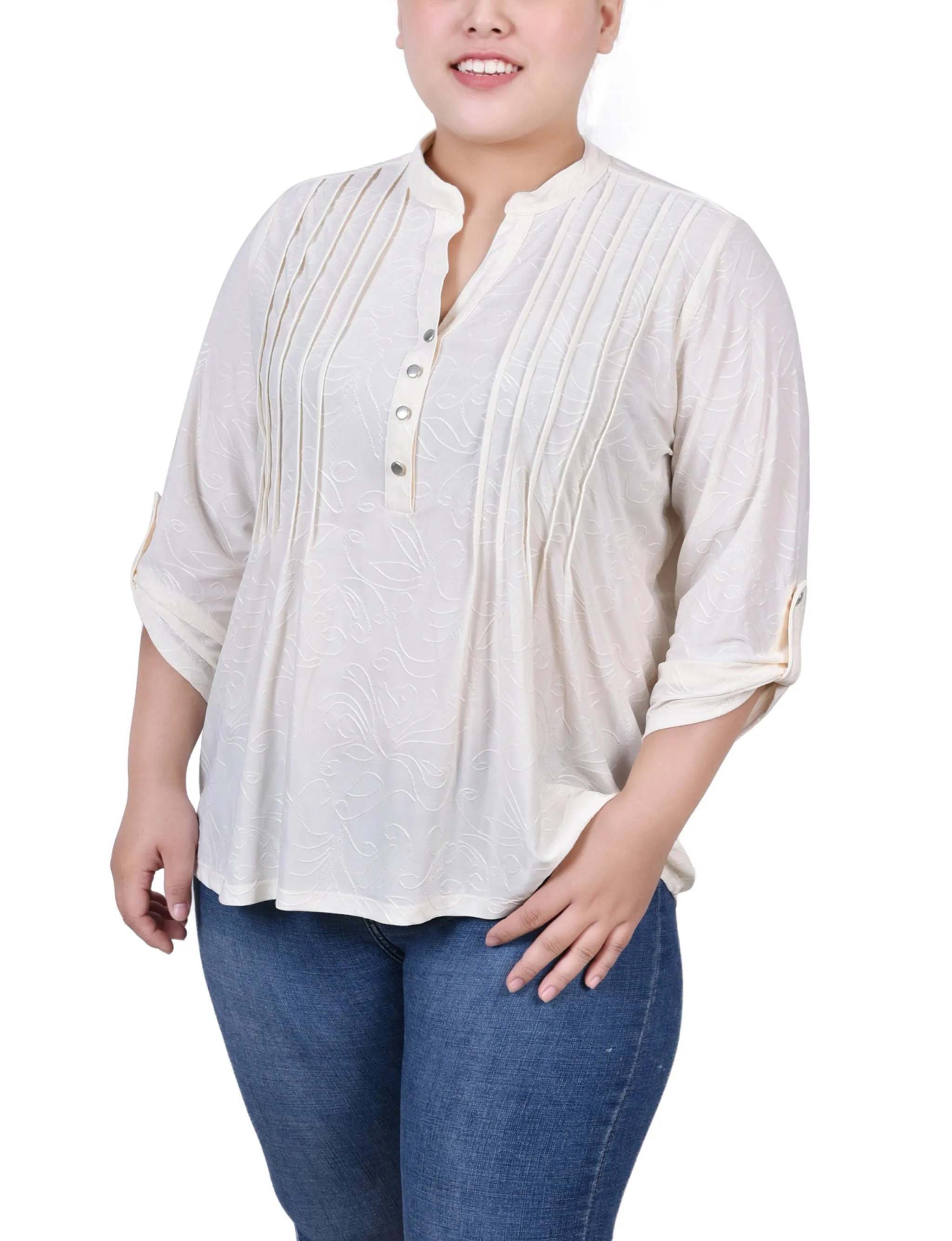 Plus Size 3/4 Roll Tab Pullover Top Eco Friendly Fabric