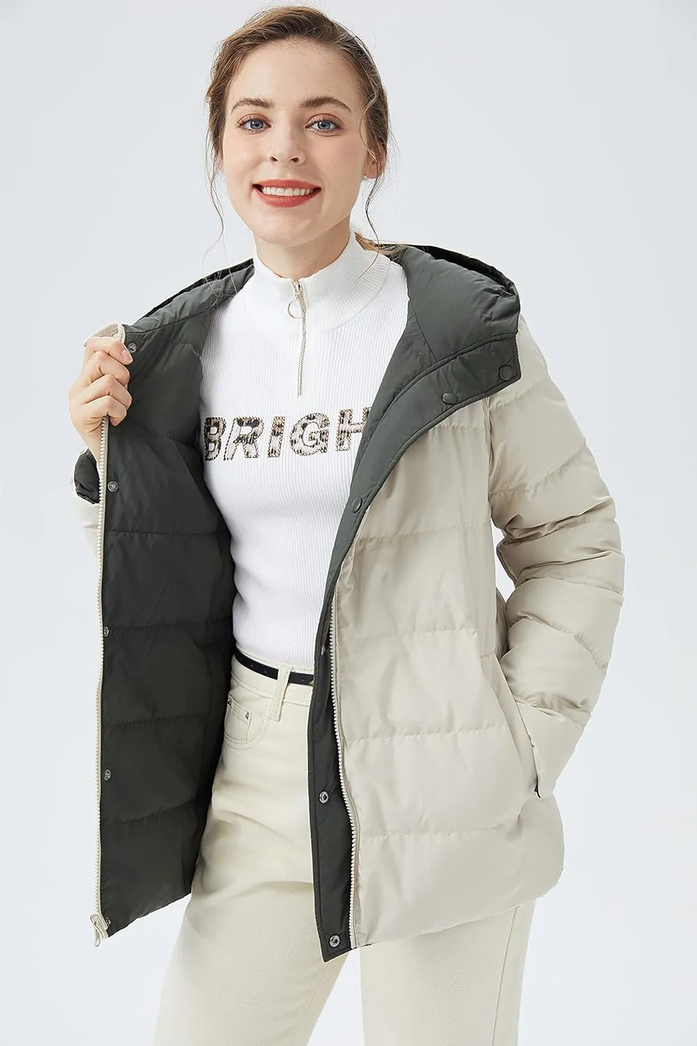 Orolay Women's Lightweight Down Coat Reversible Down Jacket with Hood