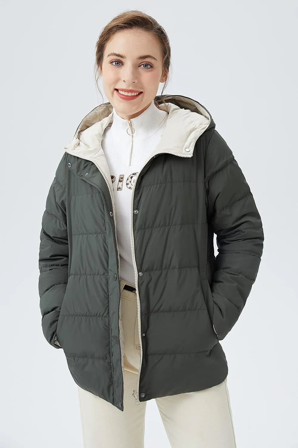Orolay Women's Lightweight Down Coat Reversible Down Jacket with Hood