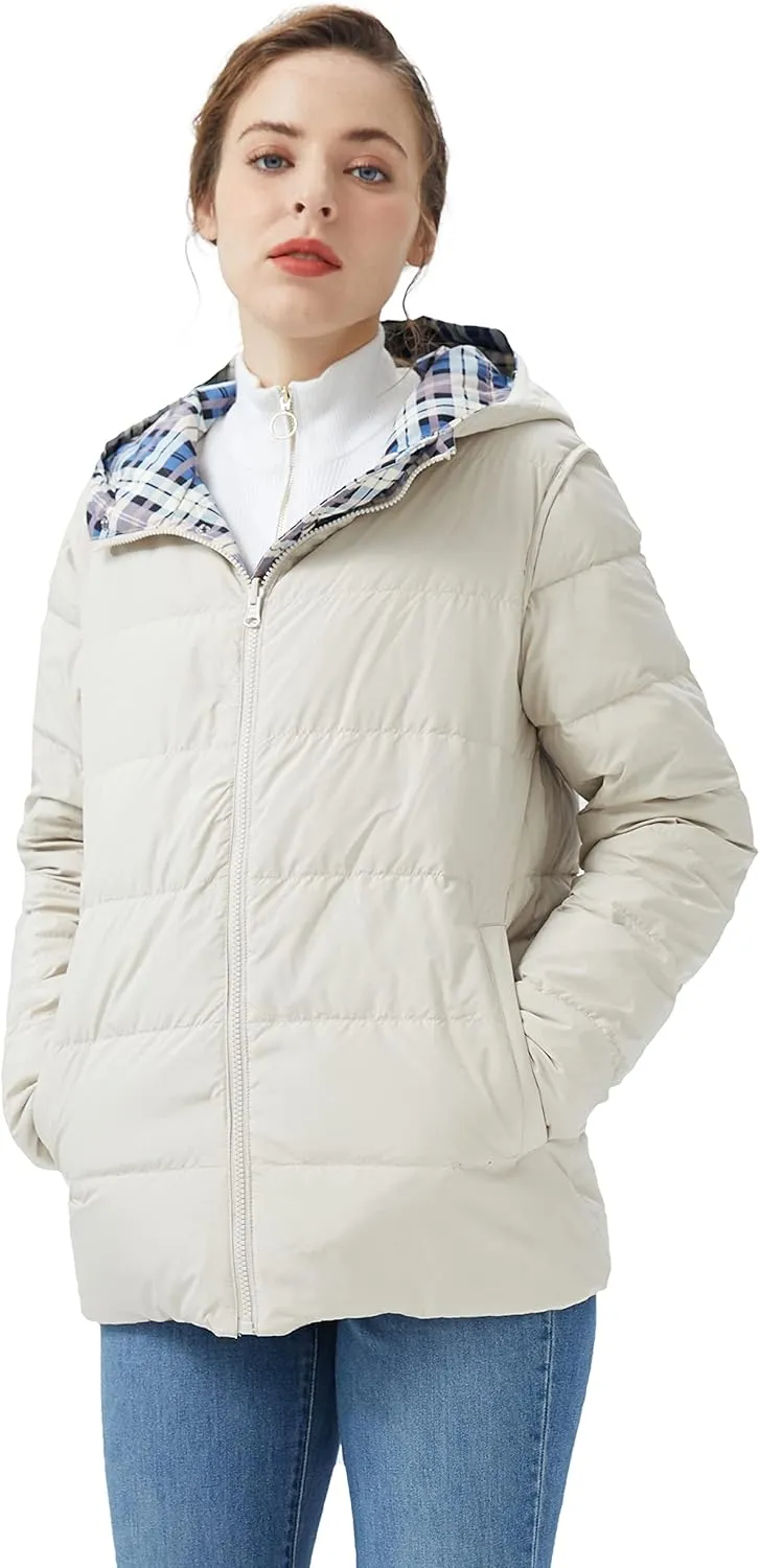 Orolay Women's Lightweight Down Coat Reversible Down Jacket with Hood