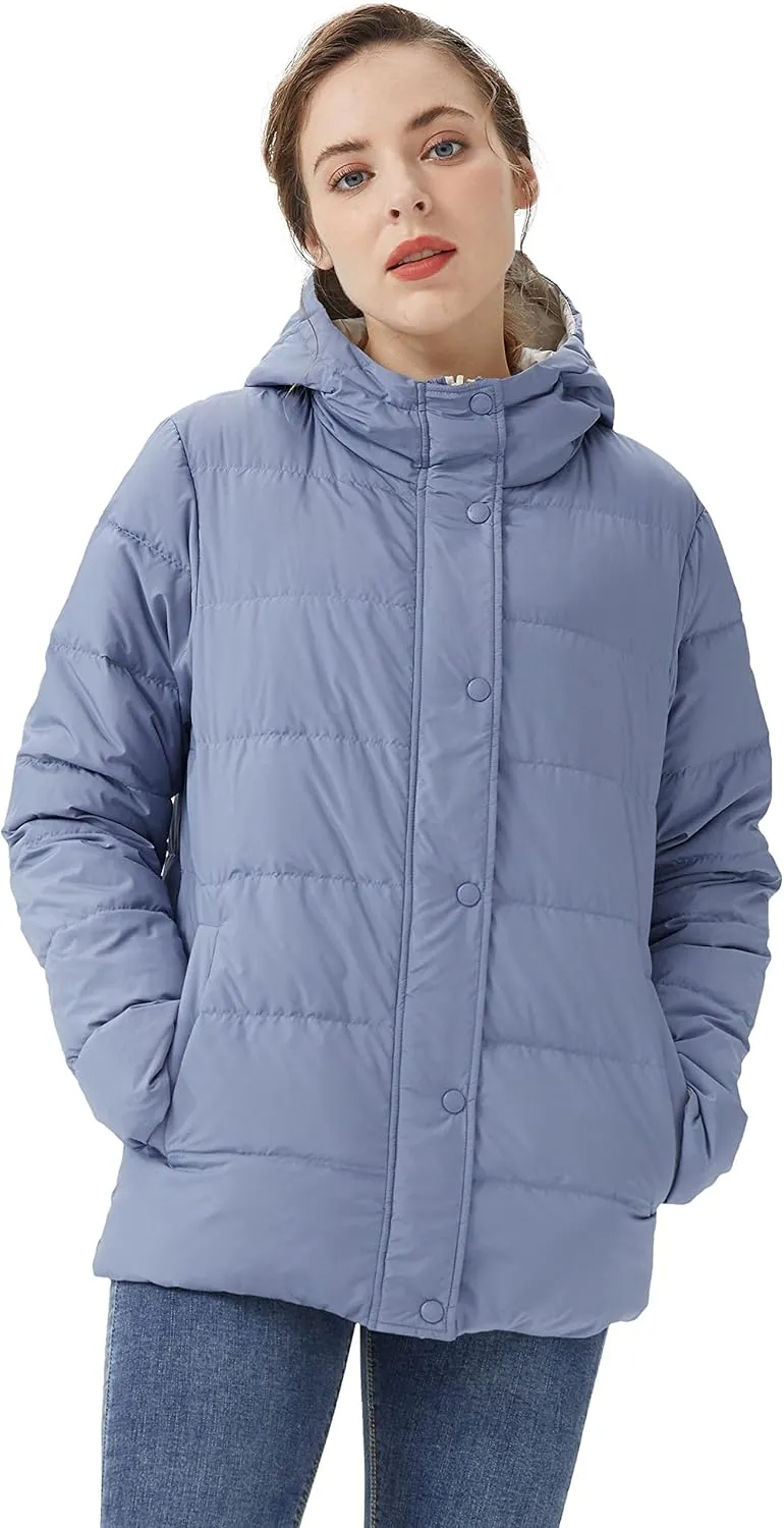 Orolay Women's Lightweight Down Coat Reversible Down Jacket with Hood