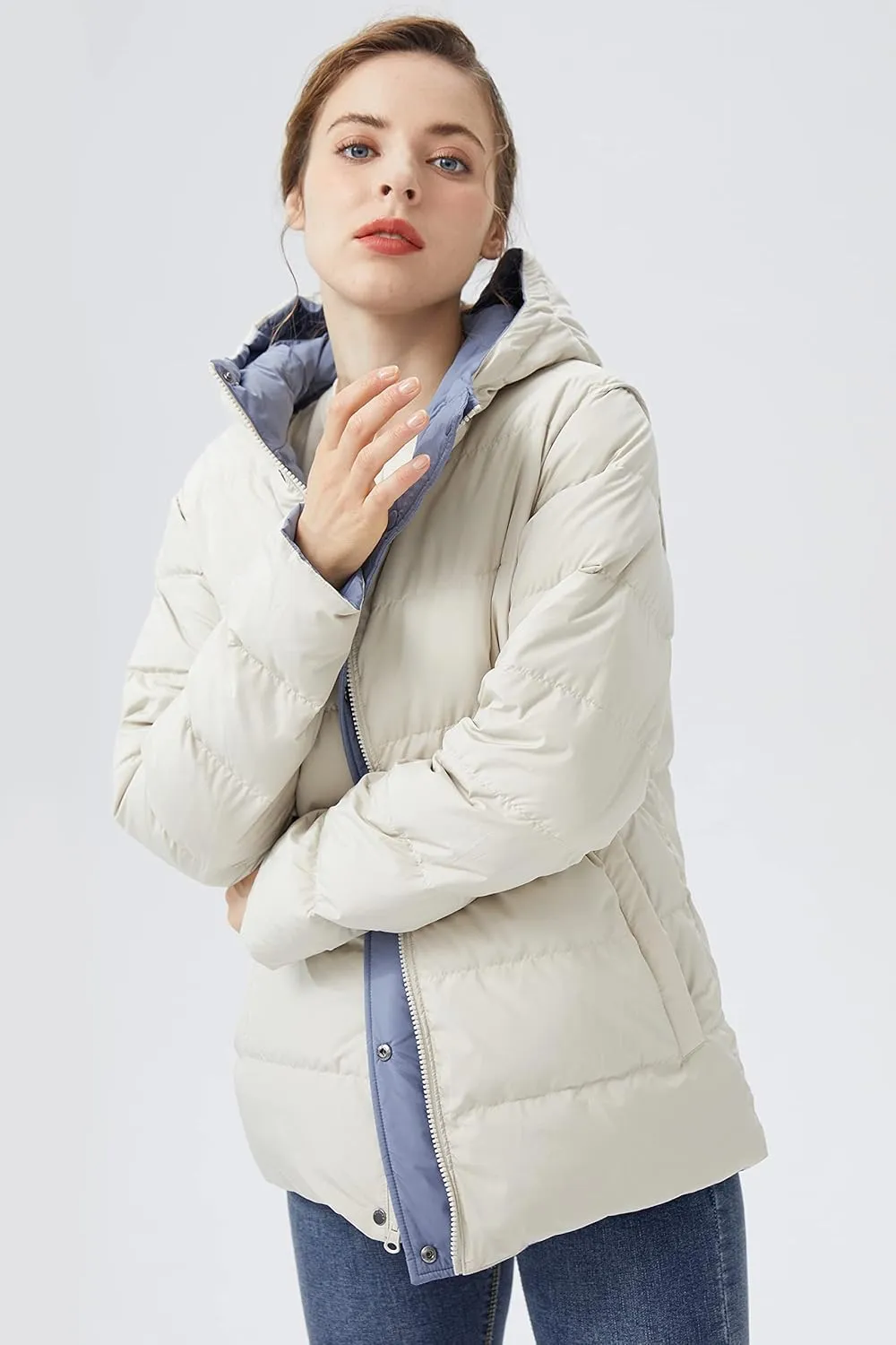 Orolay Women's Lightweight Down Coat Reversible Down Jacket with Hood