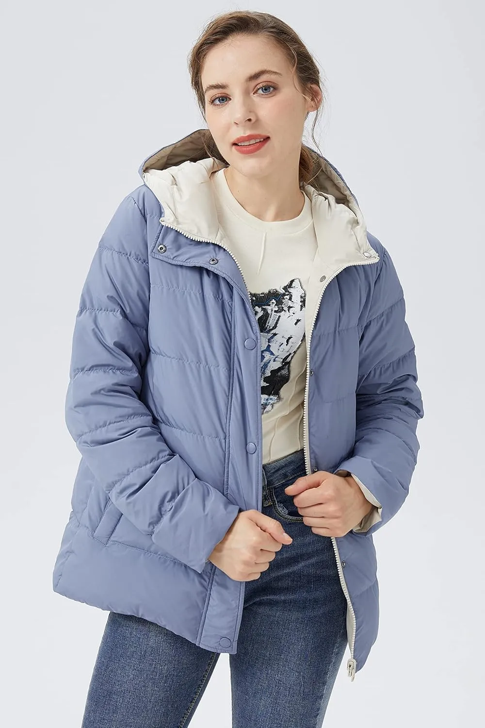 Orolay Women's Lightweight Down Coat Reversible Down Jacket with Hood