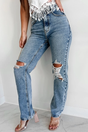 Convertible Design MultiPanelDesign Orson High Rise Distressed Straight Leg Dogma Jeans (Medium Wash)