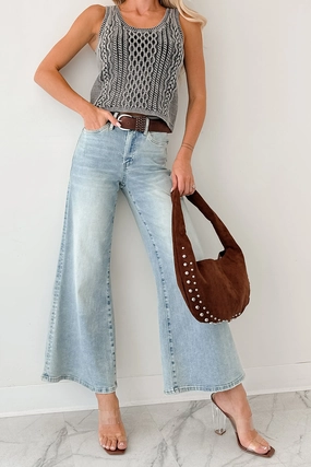FrictionReducing Oscar High Rise Wide Leg Mica Jeans (Light Aqua)