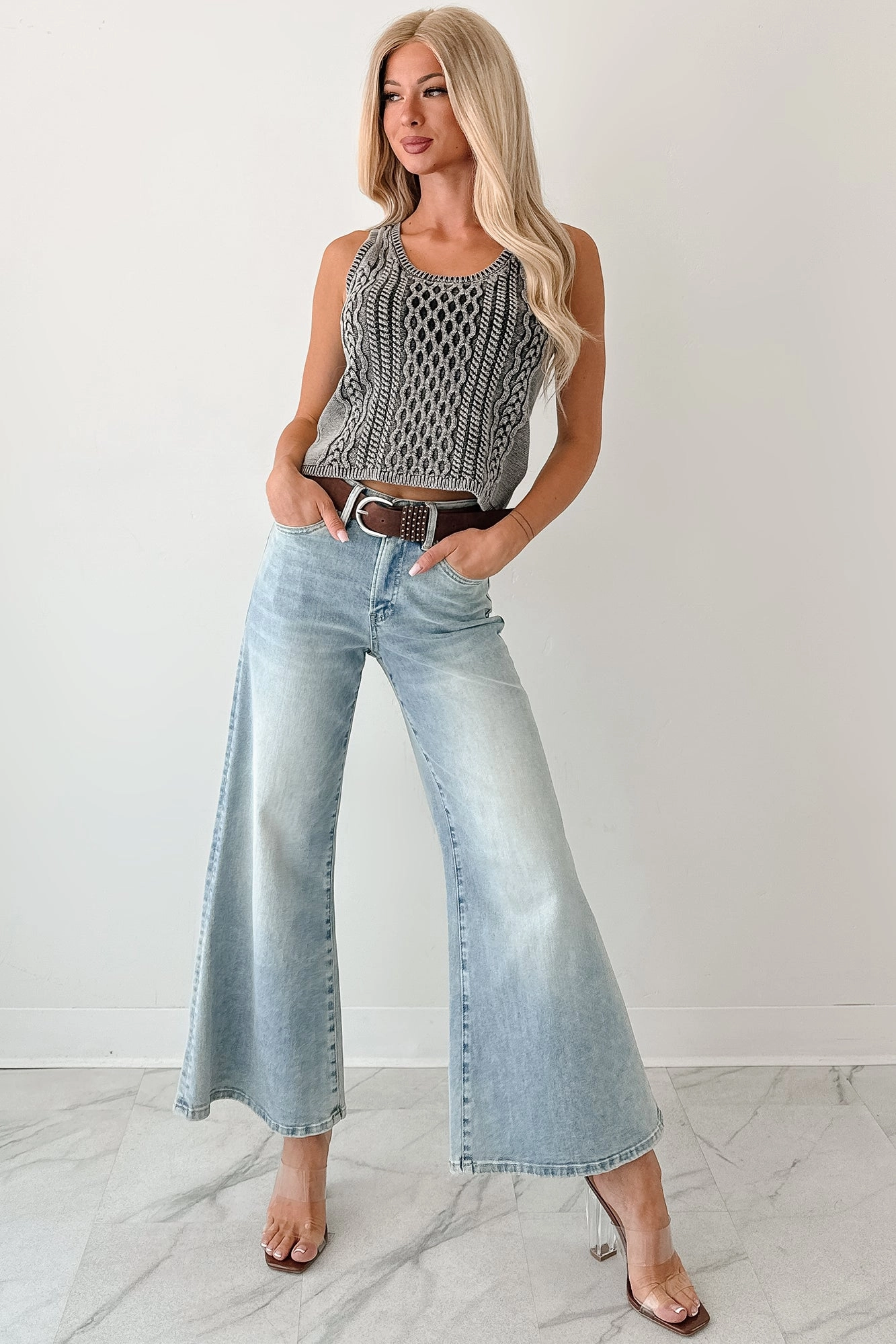 Oscar High Rise Wide Leg Mica Jeans (Light Aqua) RelaxedFit