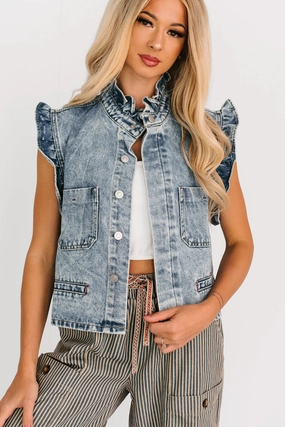 Relaxed Tee Our Last Dance Ruffle Denim Vest Top (Light Denim)