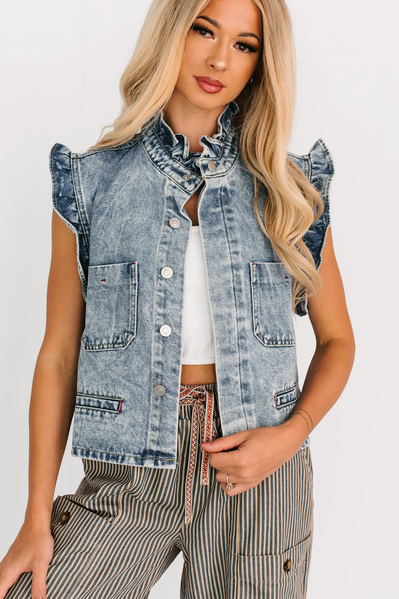 Relaxed Tee Our Last Dance Ruffle Denim Vest Top (Light Denim)