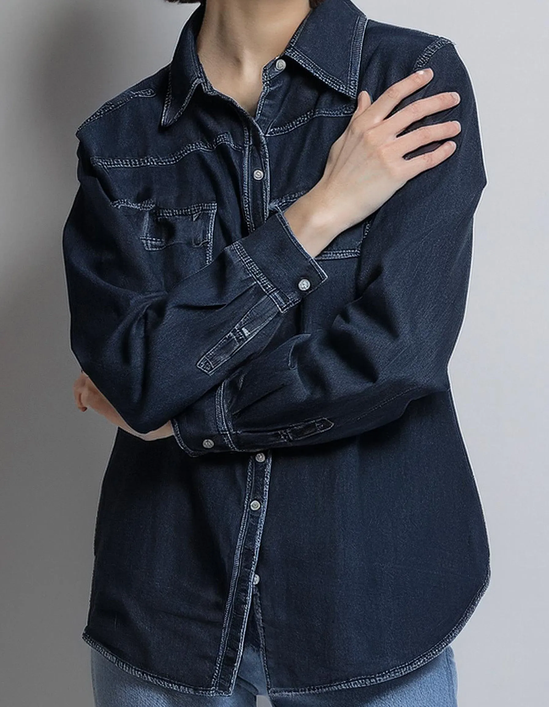Oversize Fit Dark Blue Denim Shirt