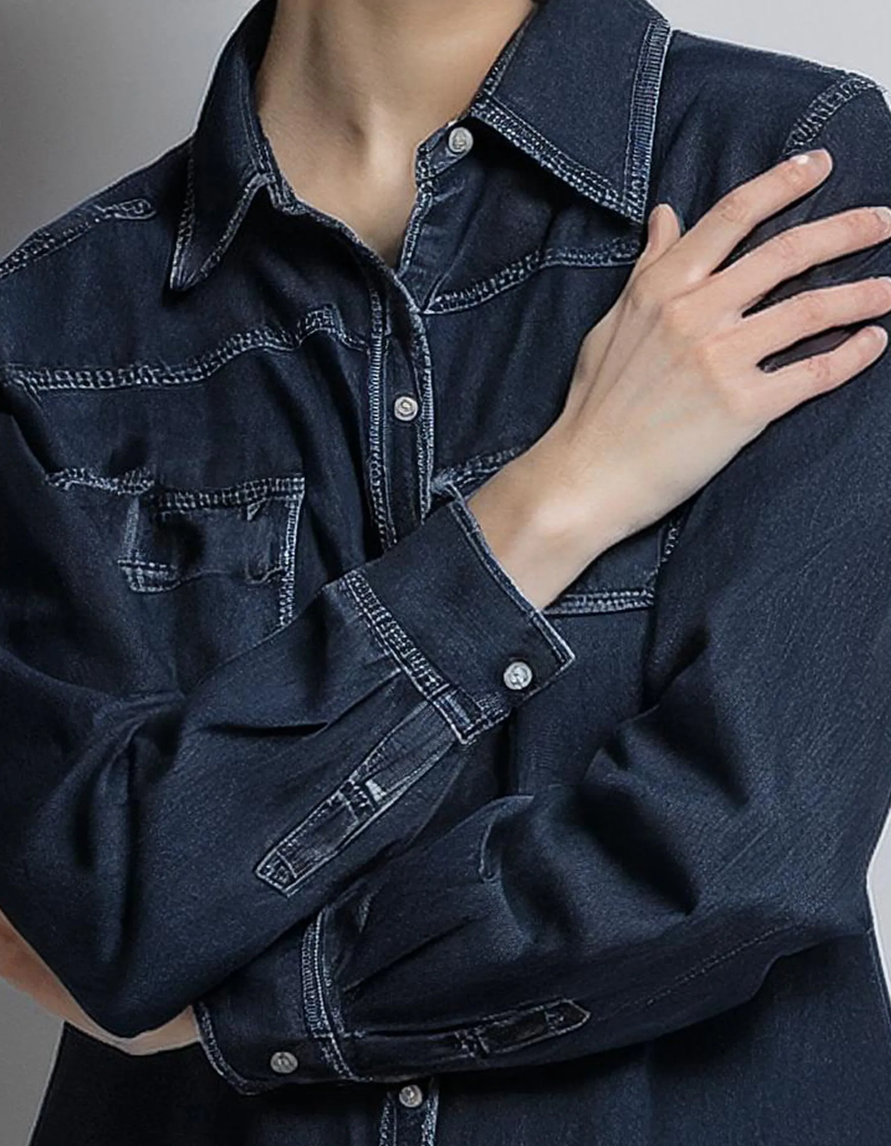 Oversize Fit Dark Blue Denim Shirt