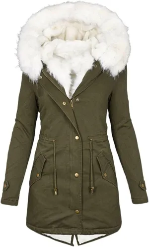 Oversized Faux Fur Hooded Coats Thickened Hooded Jacket with Big Fur Collar Trendy Drawstring Waist Overcoat