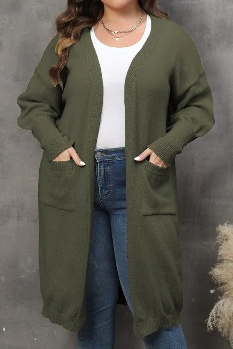 NonChafingEdges BreathableFabric WOMEN PLUS SIZE OPEN FRONT KNIT CARDIGAN