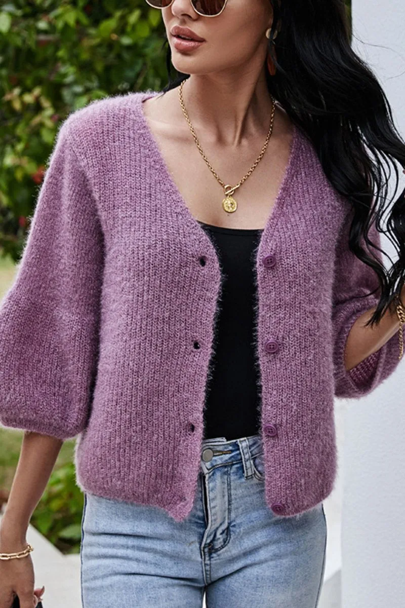 AdjustableHemCuffs CrossBackDesign WOMEN LOOSE FIT PLUSH FURRY BUTTON DOWN CARDIGAN