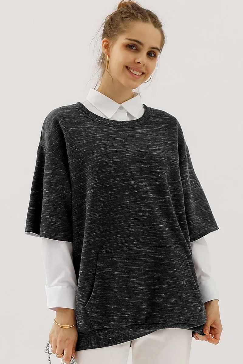 OVERSIZED SWEATSHIRT WITH KANGAROO POCKET Fray Resistant Edges