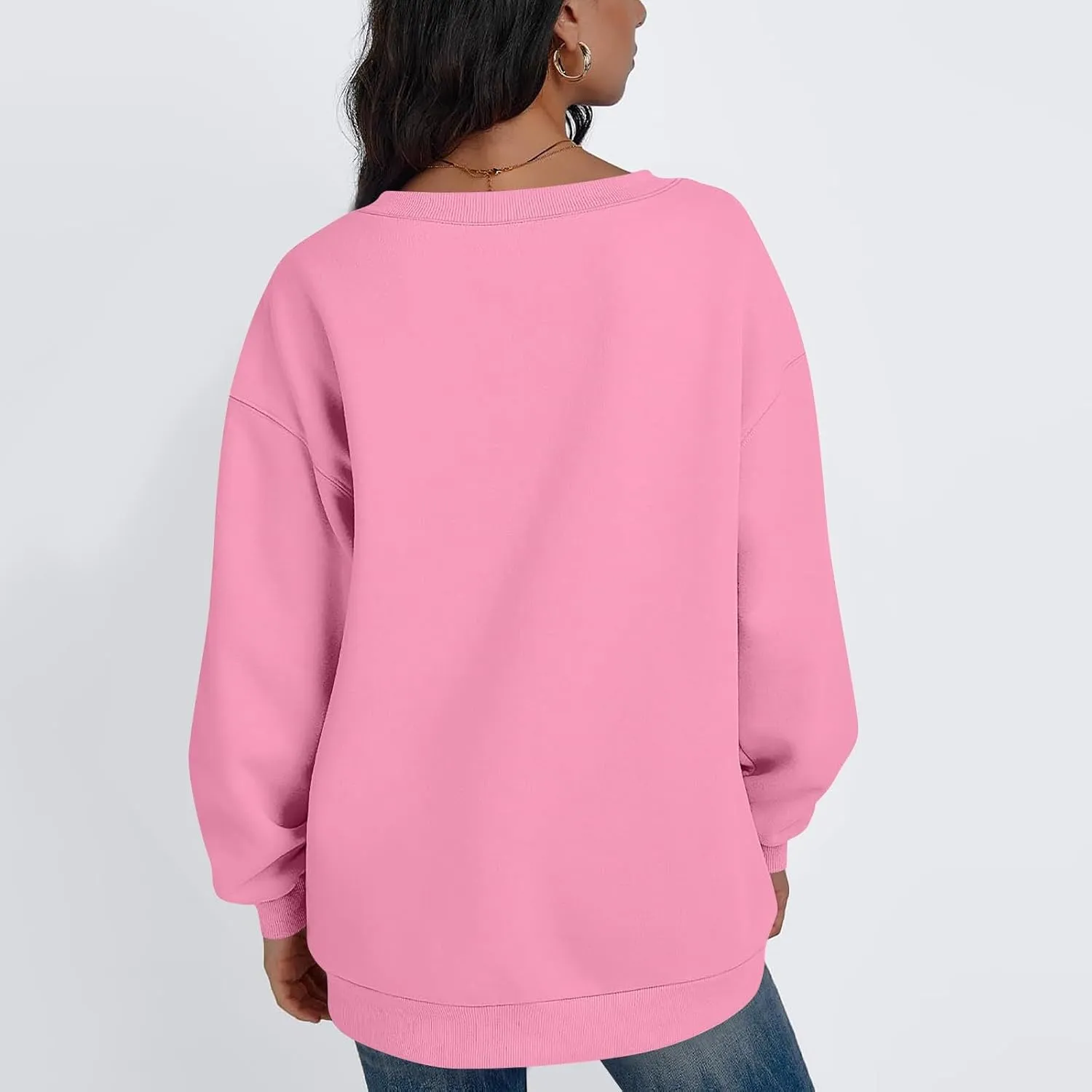 Oversized V Neck Sweatshirt Women Cozy Long Sleeve Fleece Hoodies Pullover Casual Sweat Shirts Cute Winter Outfits