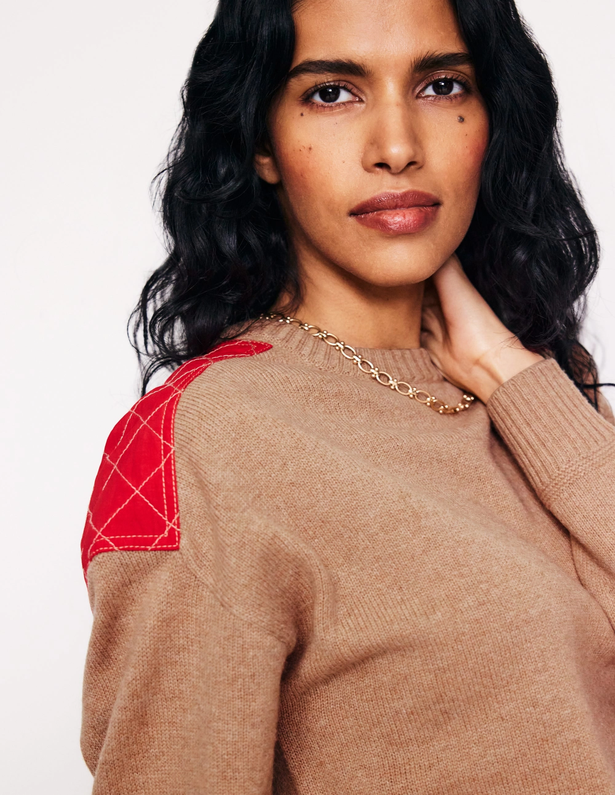Quilted Patch Jumper-Camel Melange Office Layer