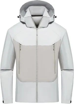 Packable Rain Jacket Men Waterproof Raincoat Lightweight Outdoor Hooded Rain Coats Plus Size Windbreaker with Pocket