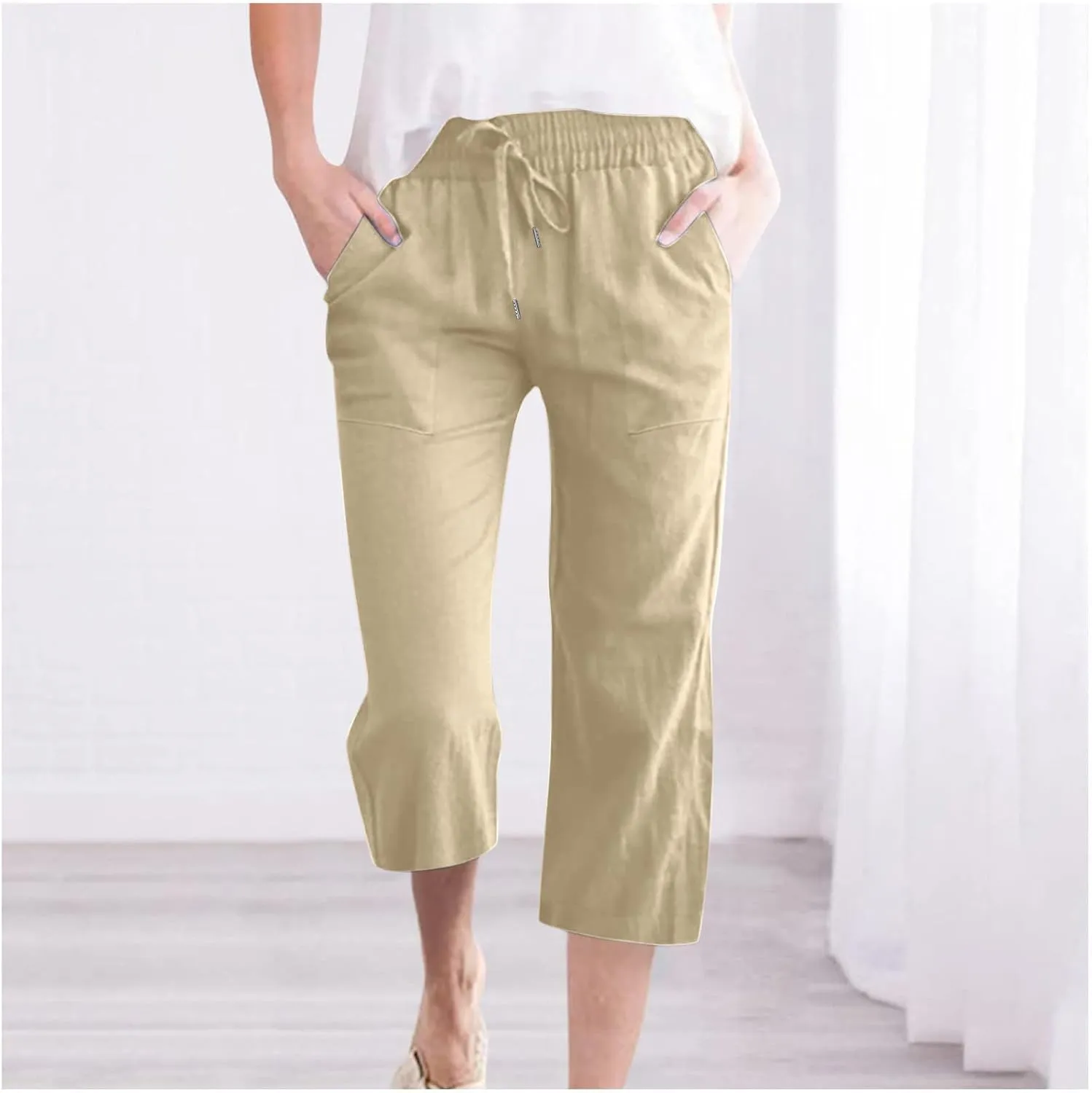 Pants for Women Fall Summer Linen Loose Fit Ruched Striped Straight Leg Pants Women 2025 Y2K