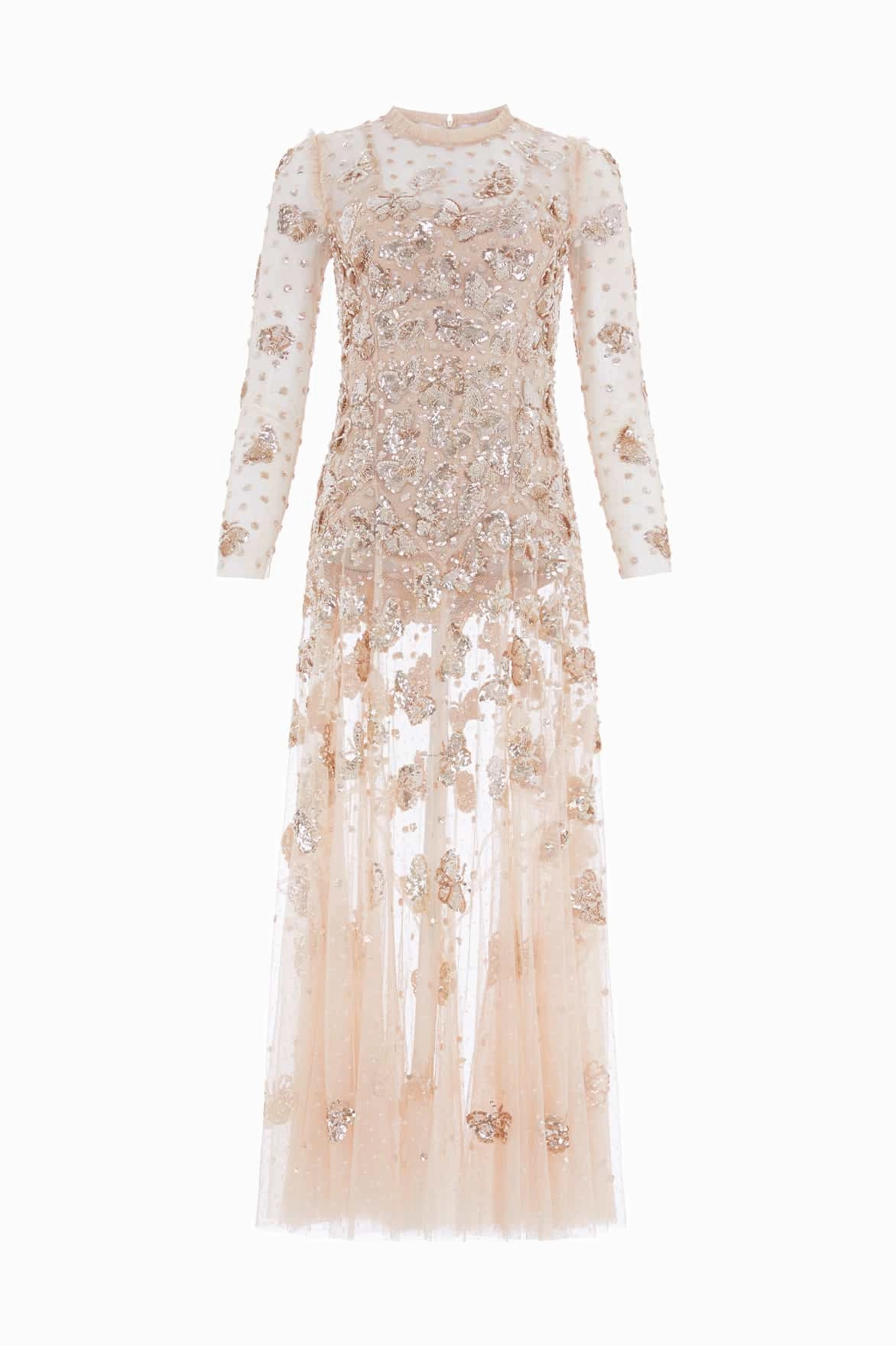 Natural Style Elegant Layer Papillon Sheer Ankle Gown