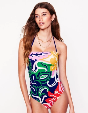 Pool Fashion Relaxing Attire Paros Bandeau Swimsuit-Multi, Foliage Twirl