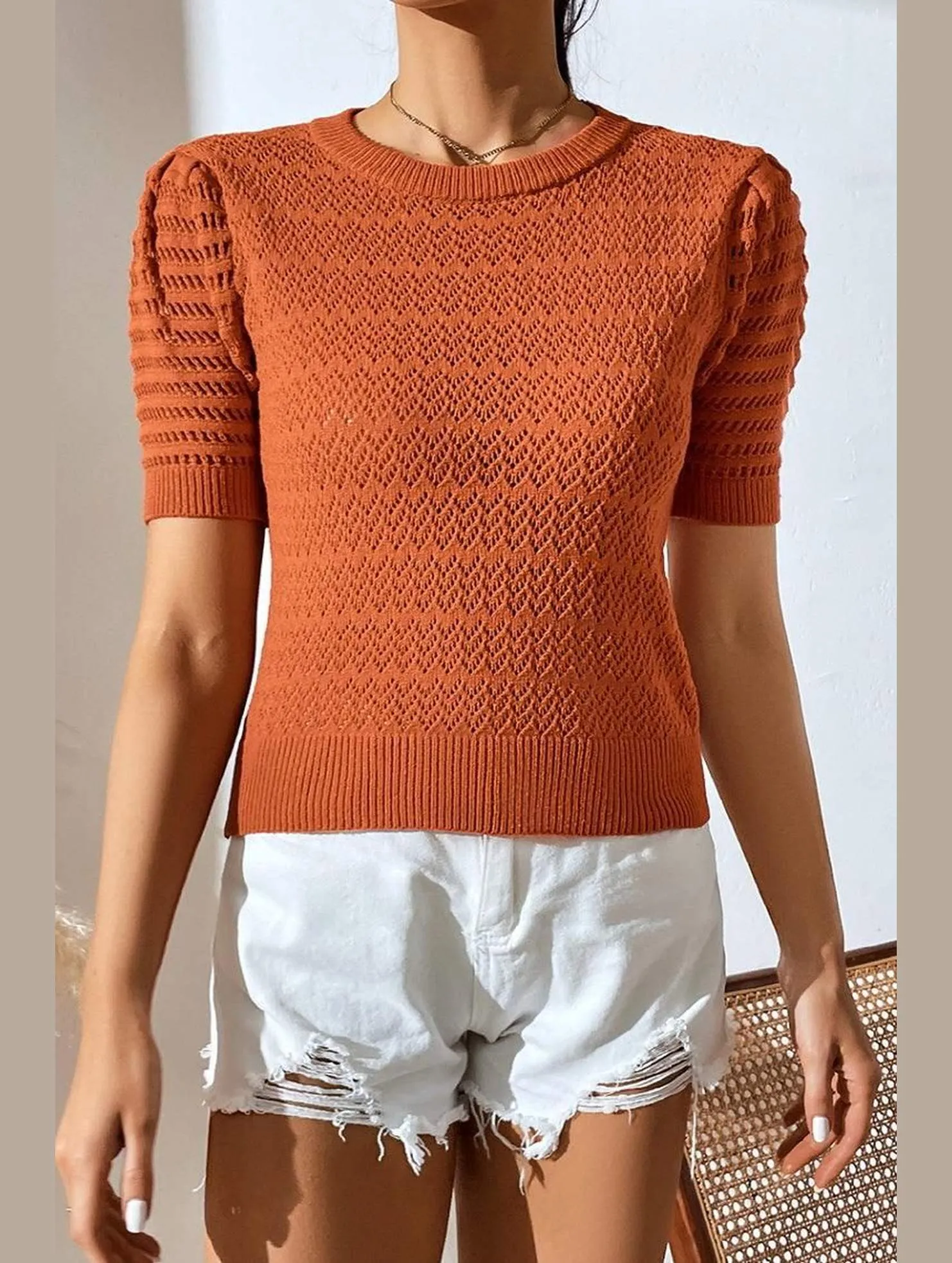 Basic Dress Moisture Wicking Technology PATTERNED KNIT SHORT SLEEVE CASUAL TOP