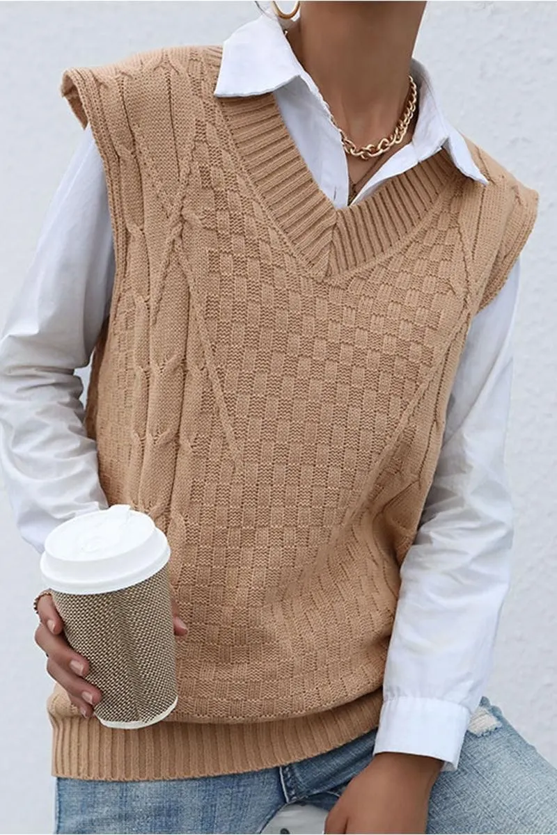 Active Look Tagless Labeling PATTERNED KNIT SLEEVELESS COZY SOLID CARDIGAN